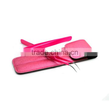 Eyelash Extension Tweezers Set Curved Tip Tweezer With Straight Tweezer In Pink Color