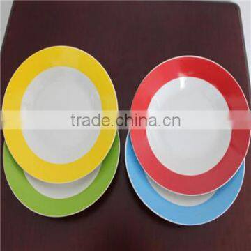 Top quality colorful brand porcelain soup plate 9inch round ceramic deep plate