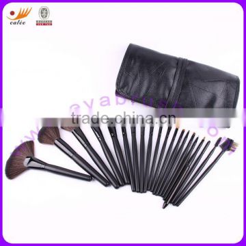 20pcs Real Hair Nylon Hair Mett Black Wood Handle Black Pouch Professional Makeup Brushes Set