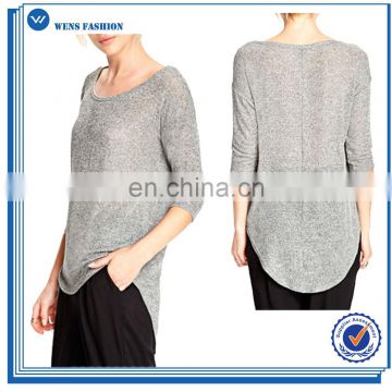 womens fashion long sleeve knitting wool satin blouse