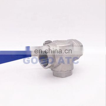 High quality stainless steel switch ball valve 1/2 " inch BSP female DN15 SS304 L type T flow 3 way water ball valve