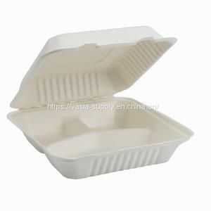 Biodegradable Sugarcane Pulp Bagasse 3 Compartment Box Food Packaging Clamshell