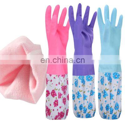 Custom Green Pink Orange Reusable Waterproof Household Dishwashing Cleaning Latex Gloves Non-Slip Kitchen Glove