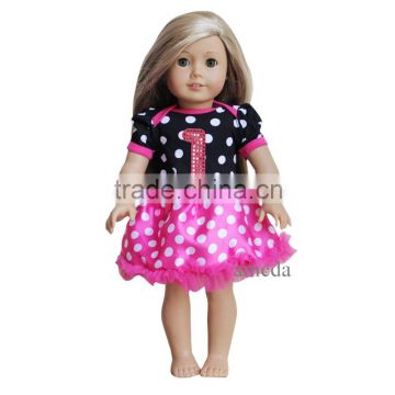 18" American Girls Doll Black Hot Pink Polka Dots Bling Number 1 Tutu Party Dress