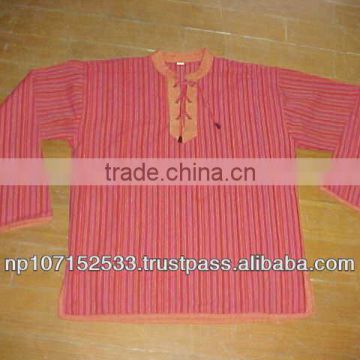 SHMS13 cotton shirt with neck tie with draw string and plane cotton pipin border