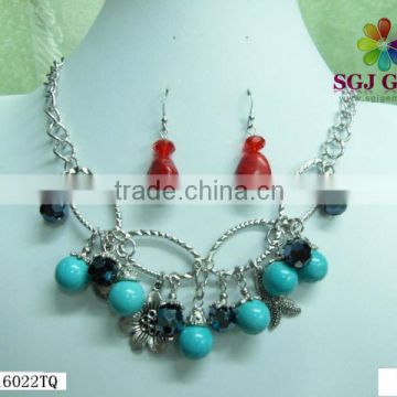 Colored Turquoise Fashion Jewelry Necklace and Earrings Set