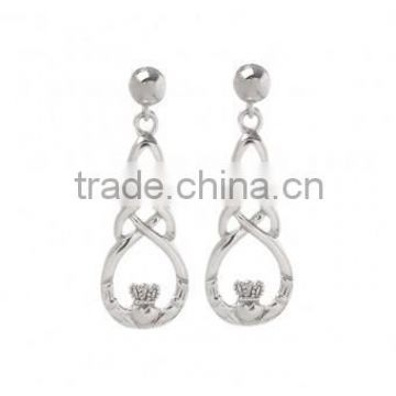 Silver Claddagh with Celtic Knot Drop Earrings