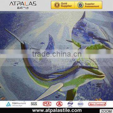 hot sale new mosaic art ,swimming pool mosaic tiles in dolphin picture,glass mosaic dolphin pattern