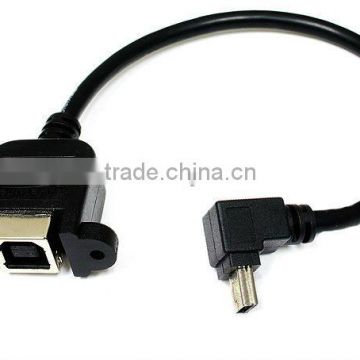 Panel mount USB B female socket to right angle mini USB plug