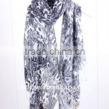 60s/2 worsted wool/silk printed scarfs & shawls