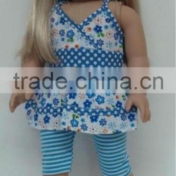 BLUE FLORAL TOP and STRIPE LEGGINGS for 18" Girl Doll Clothes