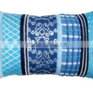 Blue Tonal fabric Patched and Embroidered Cushion Cover