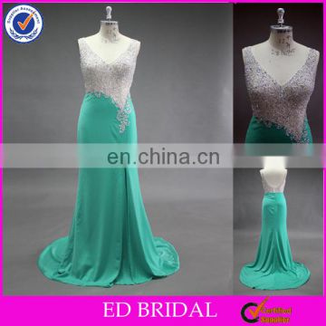 LN141 Sexy See Through Bodice Delicate Beaded Backless Real Sample Emerald Green Evening Dress