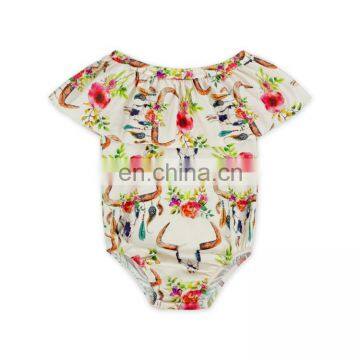 Girl Teepee Off Shoulder Ruffle Romper Custom Design Baby Clothes Wholesale Baby Leotards