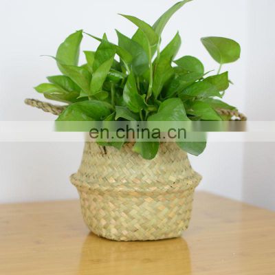 Handwoven Natural plant pots seagrass basket planter foldable eco-friendly seagrass woven seagrass belly basket