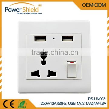 International Universal Type AC outlet + Dual 2 x USB Ports Wall Socket with switch 250V 16A with CE RoHS