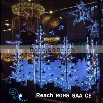 Shopping mall decoration 2D metal led light tree motif christmas show window display lighting
