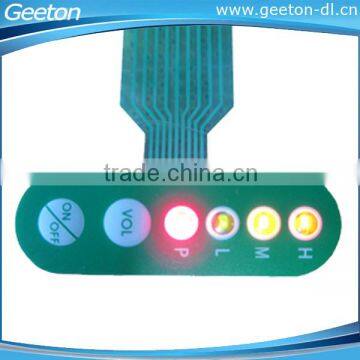4 LEDs and 2 Embossed Buttons Membrane Switch With Self Adhesive