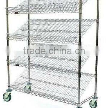 Mobile Wire Angled Shelf Carts