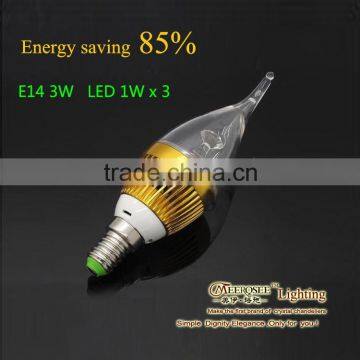 Free Shipping 100% Brand New E14 3W LED Candle Bulb With Gold Base LED-1Wx3-E14-g D38mm X H139mm