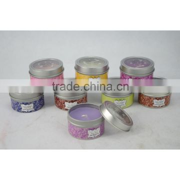 sccented colored tin candle with lid/ size 50mm D* 30mm H