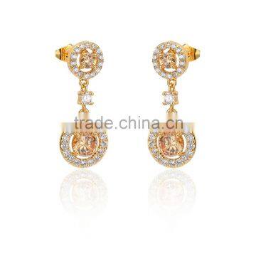 2016 Rellecona AAA+ multicolor cubic zirconia dangling earring yellow gold plated jewelry