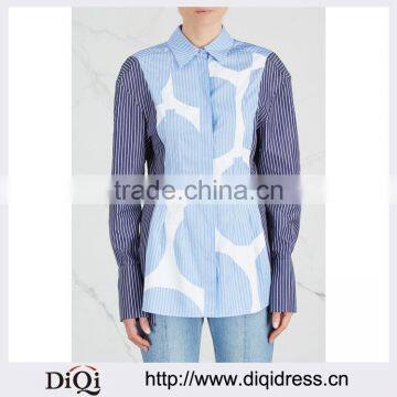 Wholesale Women Apparel Striped Printed Tonal Blue and White Cotton Shirt(DQE0360T)