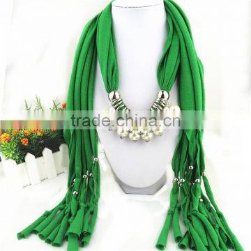 Solid Green Pearl decorated Necklace Jewelry scarf