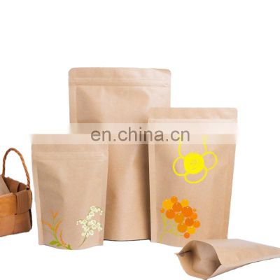 Wholesale OEM stand up ziplock kraft paper bag with clear window for tea packaging