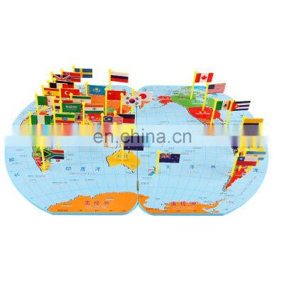 Children Wooden Toy Montessori Early Learning Toys Wooden Toy Montessori World Maps with 36 Flag