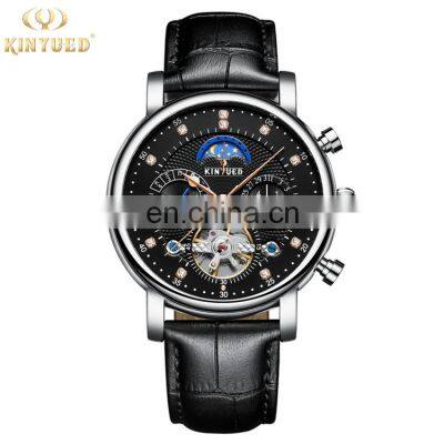 KINYUED J025 Luxury Casual Black Leather Men's Watches Automatic Mechanical Moon Phase Men Brand Wrist Watch