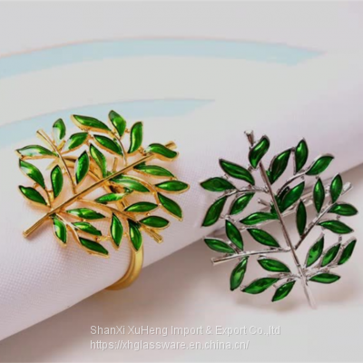 Green And Gold Leaf Colored Napkin Ring Holder On Wholesale