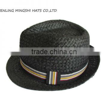 black hand-make straw hats with strip trim for men