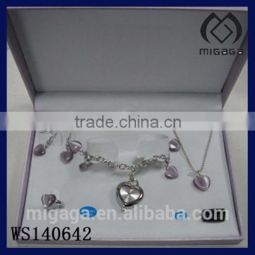 heart shape cheap alloy jewelry set*fashion cat's eye stone quartz watch jewelry set