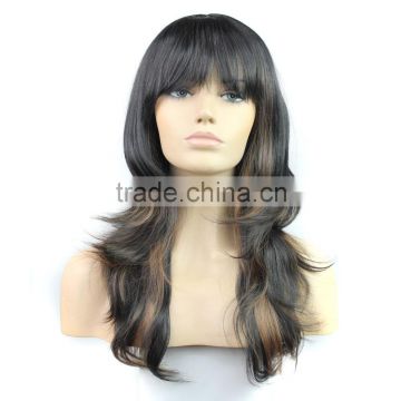 26" Afro Wig Long Wavy Curly Mixed Color Wigs Synthetic With Highlights Brown African American Wig For Black Women