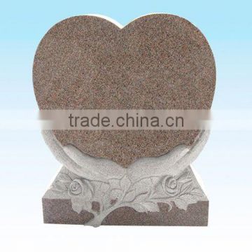 American style Good quality Rose Carving Heart Shaped Red Granite Tombstone