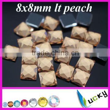 2014 new!! 8x8mm light peach hotfix rhinestones square shape with facets