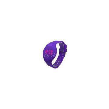 Purple Round Face LED Digital Wrist Watch For Women With Logo Debossed