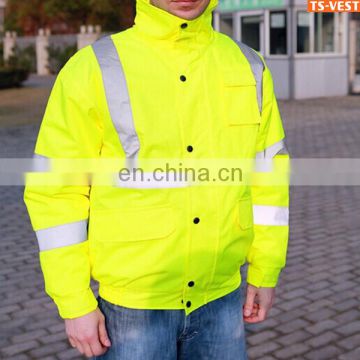 100% polyester safety reflective waterproof raincoat 3 in 1 jacket