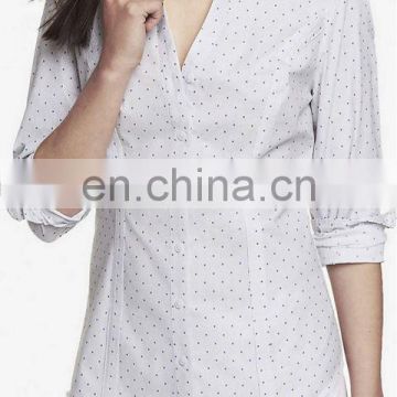 CHEFON Long sleeve dotted stripe princess cut fitted ladies uniform blouses