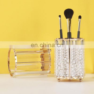Makeup Brush Holder Luxury Gold Vanity Storage Box Organizer Case Cup Clear Cylinder Make Up Acrylic Glass Makeup Brush Holder