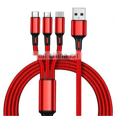 Hot Sale 1.2M 3 In 1 Nylon Braid Fast Charging Multiple USB Charging Cable For Iph/Type-C/Android