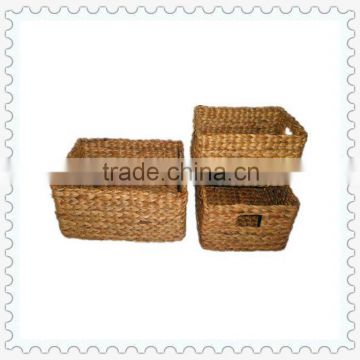 S/3 square shape water hyacinth woven storage basket