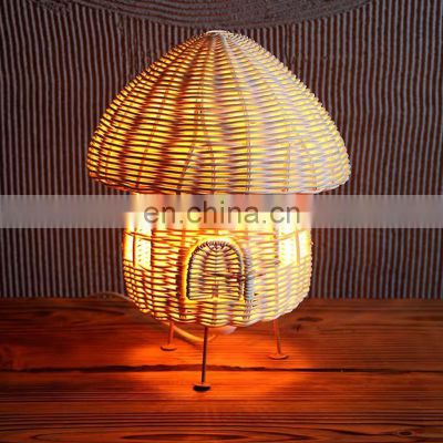 Hot Sale Rattan Mushroom Table Lamp, Wicker Small Colorful Lampshade Decorative Kid's Room High quality