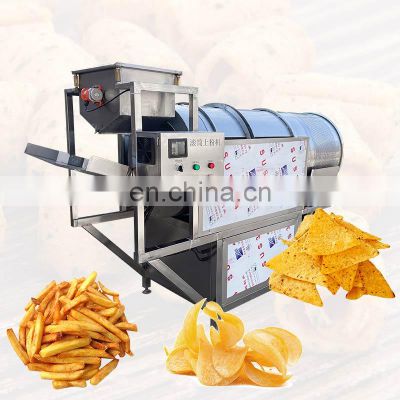 Continuous Drum Nuts Small Dry Commercial Potato Chips Fry Powder Puffed Snack Seasoning Machine