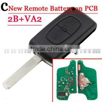 High Quality New 2 Button Flip Remote key Battery On Pcb For Citroen With VA2 Blade 433mhz