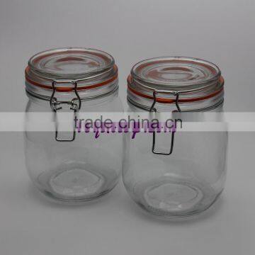 Glass jar with metal clip/glass storage jar
