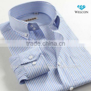 European style long sleeve latest brand design button collar fashion formal dress 100% cotton blue men stripe shirt