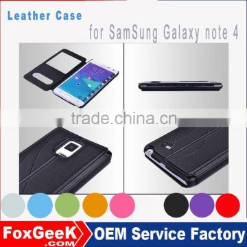 Double window case stand with durable PU leather for samsung galaxy note4 case protective cover for samsung