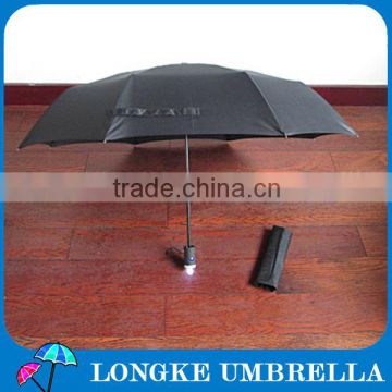3 fold black umbrella with torch handle/LED light umbrella